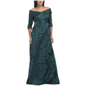 TERI JON Jacquard Floral Gown